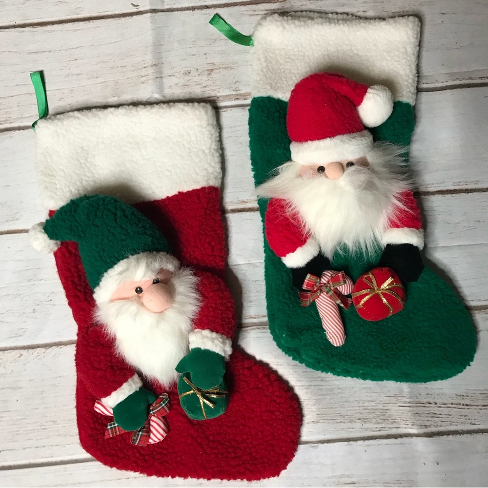 Two Coordinating Christmas Stockings 3-D Red Green. 18 Inches